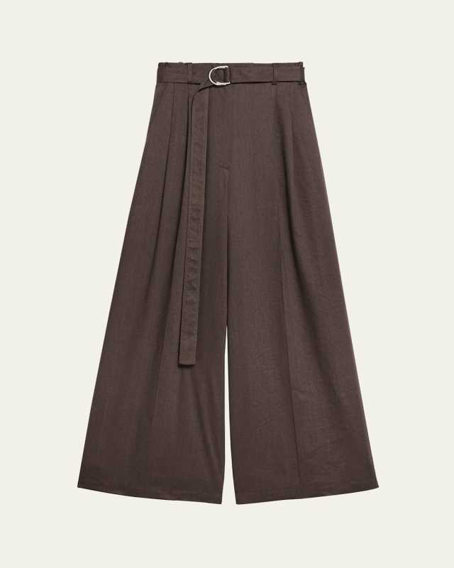 Wide Double-Pleat Trousers with Belt